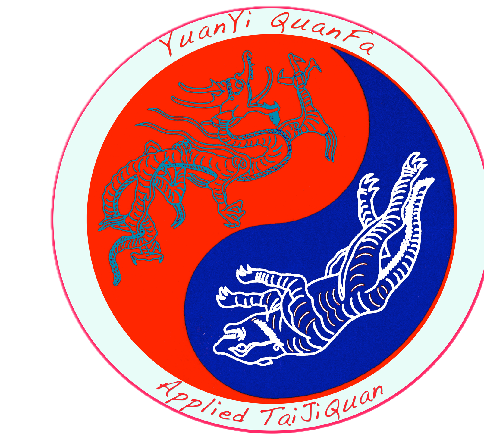 An image of the yin yang symbol containing the Azure Dragon and White Tiger